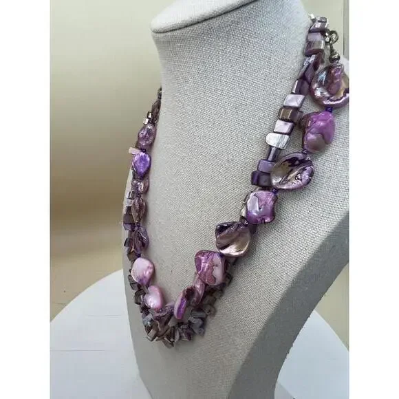 Double Strand Purple Shell Bead Necklace - Picture 3 of 10